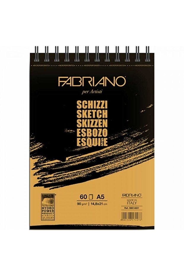 Schizzi Sketch Pad Natural Grain 90gr Spiral Drawing Notebook 60 Sheets A5 (14.8x21cm)