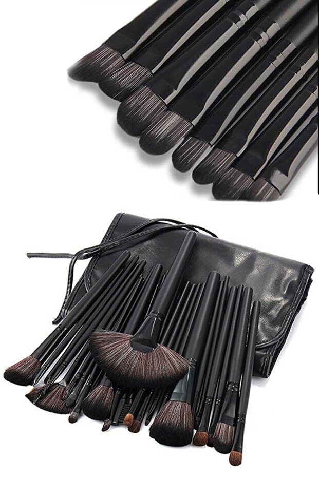 24-Piece Professional Makeup Brush Set with Bag - Black