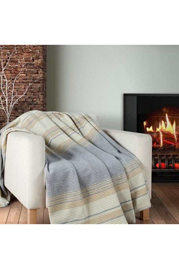 Gray Striped Cotton Double Blanket Cover