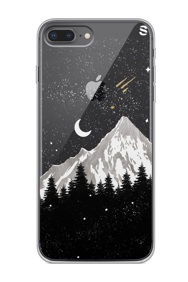 Super Transparent Phone Case with Black Night Design for iPhone 7 Plus - 8 Plus Compatible