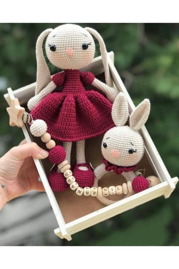 Amigurumi Organic Toy - Rabbit Pacifier Set
