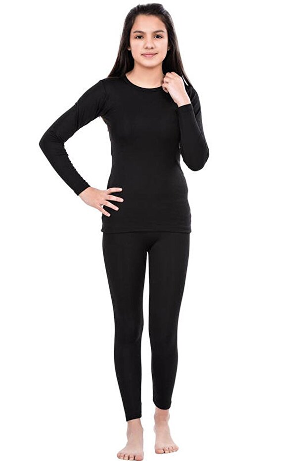 Girl's Black Thermal Tights 4090