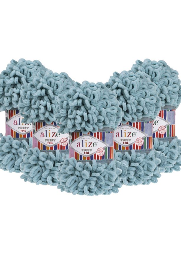 Puffy Fine (İNCE) El Örgü Ipliği 5'li Paket - 414 Azur - 100 Gr. 14.5 Mt. Parmak Örgü Ipi - 1