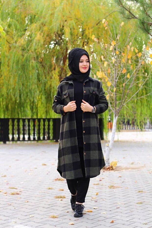 قميص حطاب طويل سميك مقاس كبير - كاكي
