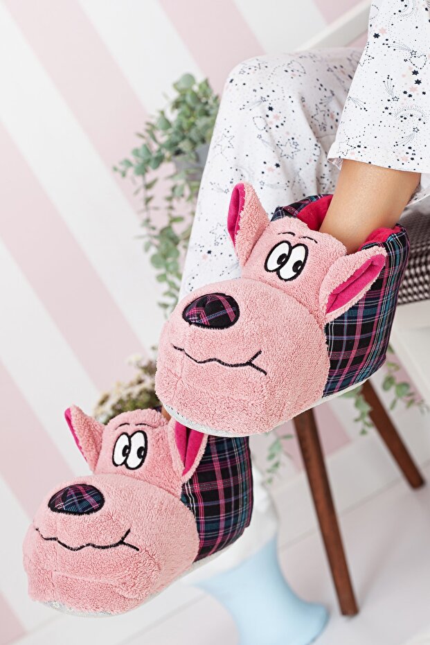 Cute Dog Comfortable Plaid Unisex Home Boots Slippers