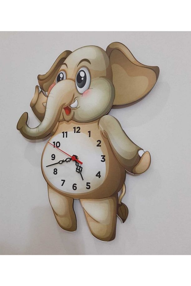 40x40 cm  Fil Model Çocuk Duvar Saati Renkli Eğlenceli Lazer Kesim Uv Baskılı - 2