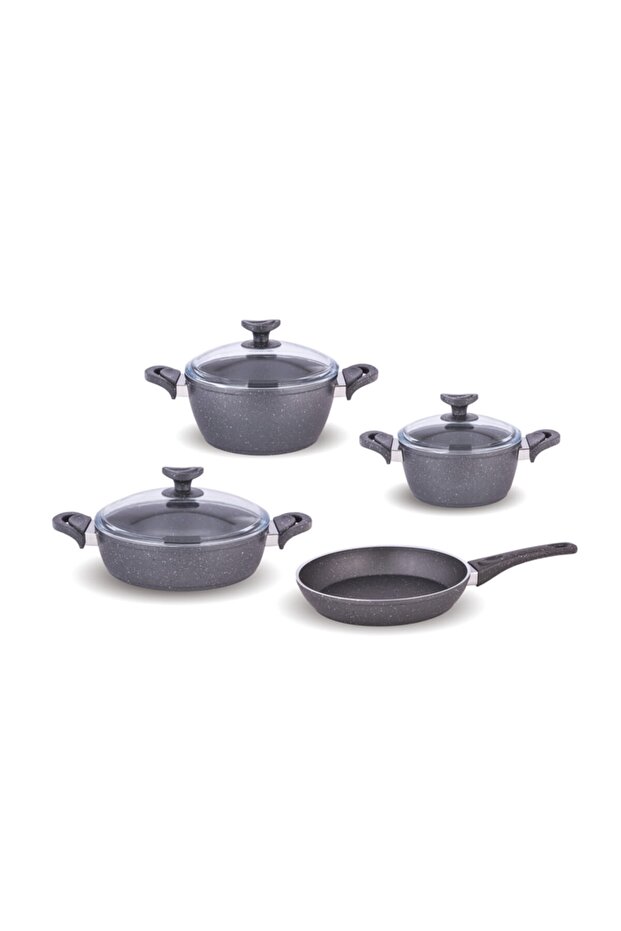 7 Parça Granit Tencere Set Gri - 1
