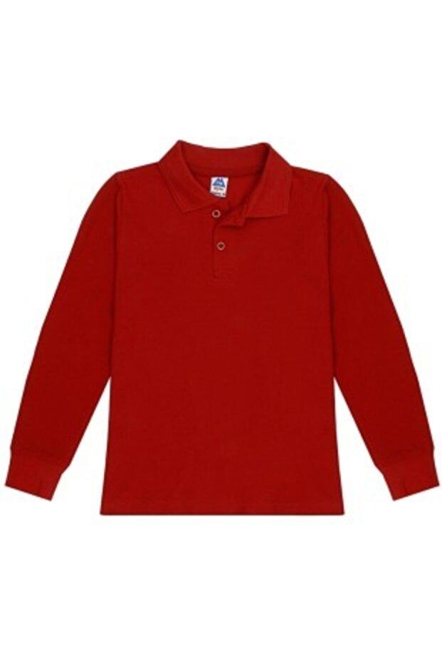 Claret Red CottonPoloCollarUnisexSchool T-shirt - Long Sleeve