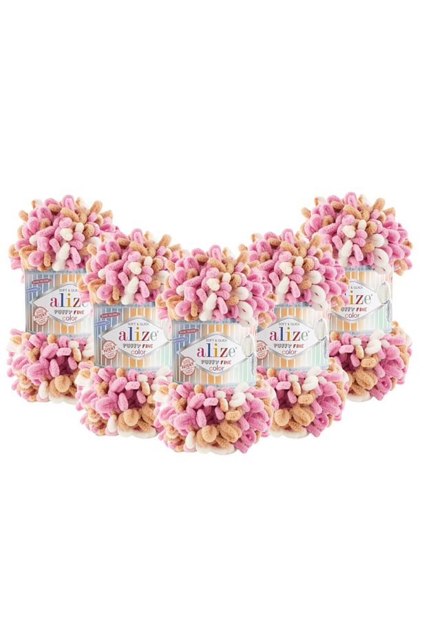 Puffy Fine Color El Örgü Ipliği 5'li Paket - 6402 Camel - 100 Gr. 14.5 Mt. Parmak Örgü Ipi - 1