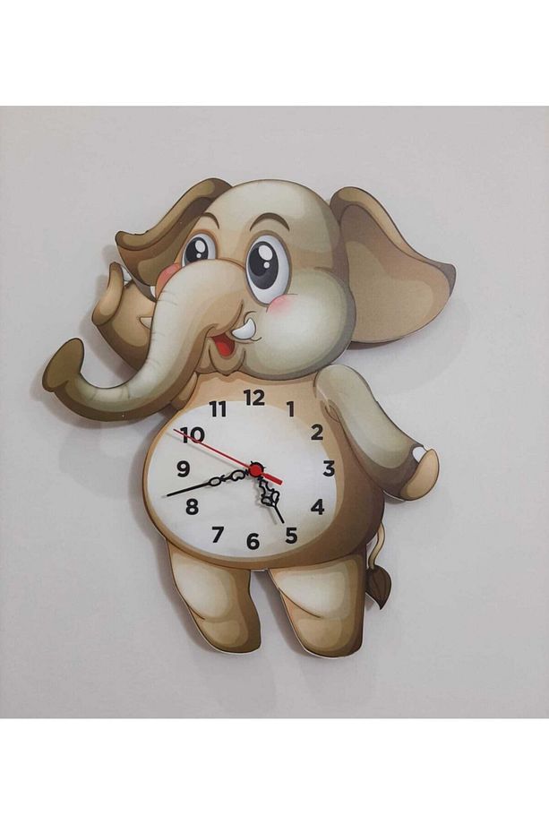 40x40 cm  Fil Model Çocuk Duvar Saati Renkli Eğlenceli Lazer Kesim Uv Baskılı - 1