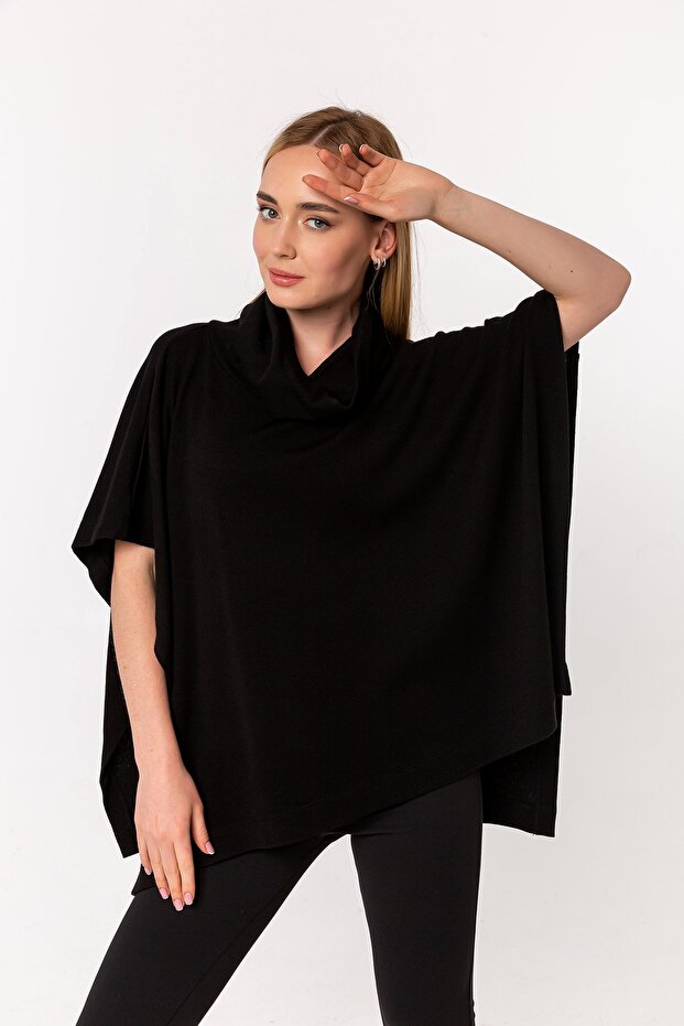 Siyah Degaje Yaka Triko Panço - 6