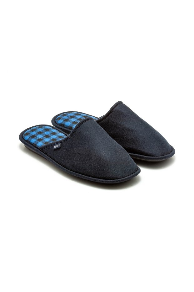 Navy Blue Square Patterned New Season Winter House Slippers