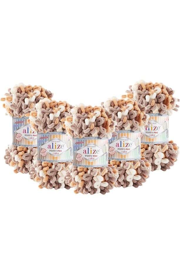 Puffy Fine Color El Örgü Ipliği 5'li Paket - 6403 Vizon - 100 Gr. 14.5 Mt. Parmak Örgü Ipi - 1
