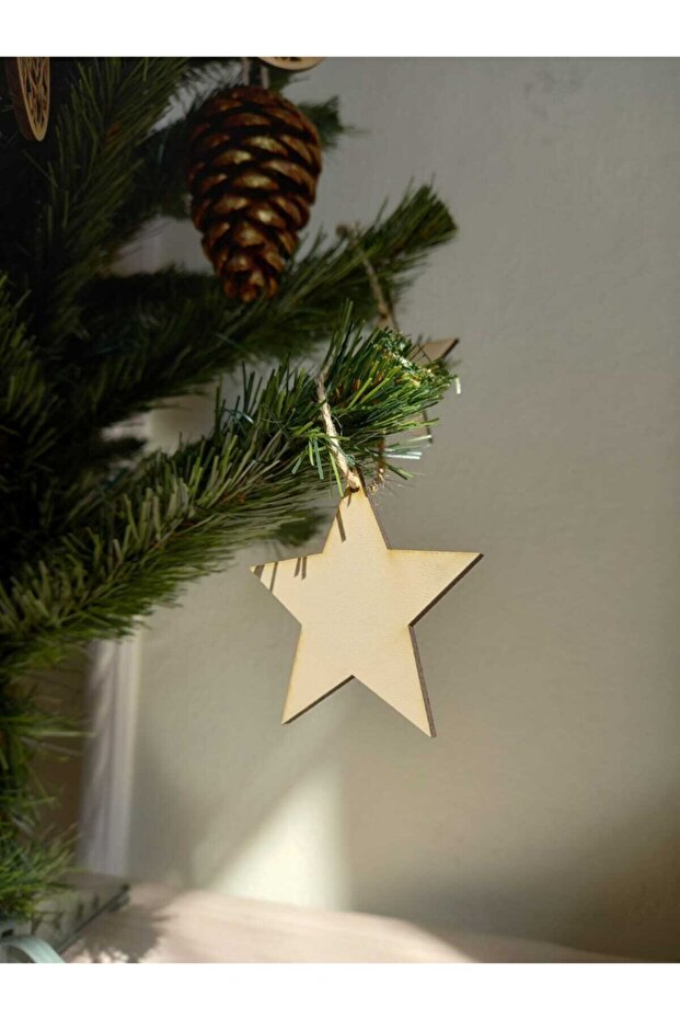 Christmas Tree Ornament Star Wooden Gift Ornament 6 Pieces 7X7Cm