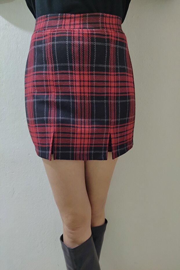 Women's Red Black Plaid Shorts Skirt