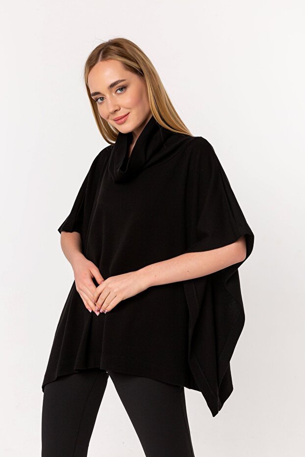 Siyah Degaje Yaka Triko Panço - 1