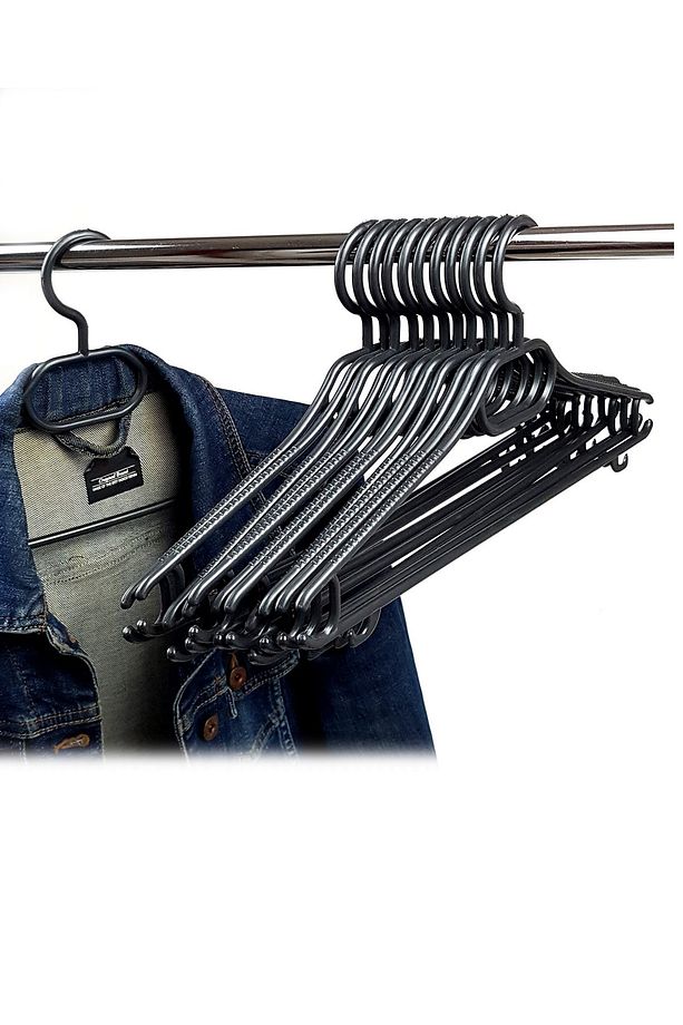 Elbise Askısı Kırılmaz Geniş Askı 38cm 6 Adetli Set Siyah De218 - 3