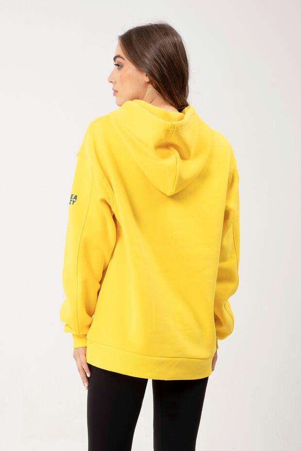 Eazy Available For Weekends Oversize Unisex Sarı Bisiklet Yaka Sweatshirt - 3