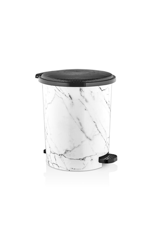 White Marble Patterned Push Pedal Trash Can 12Lt Mrd153 - 1