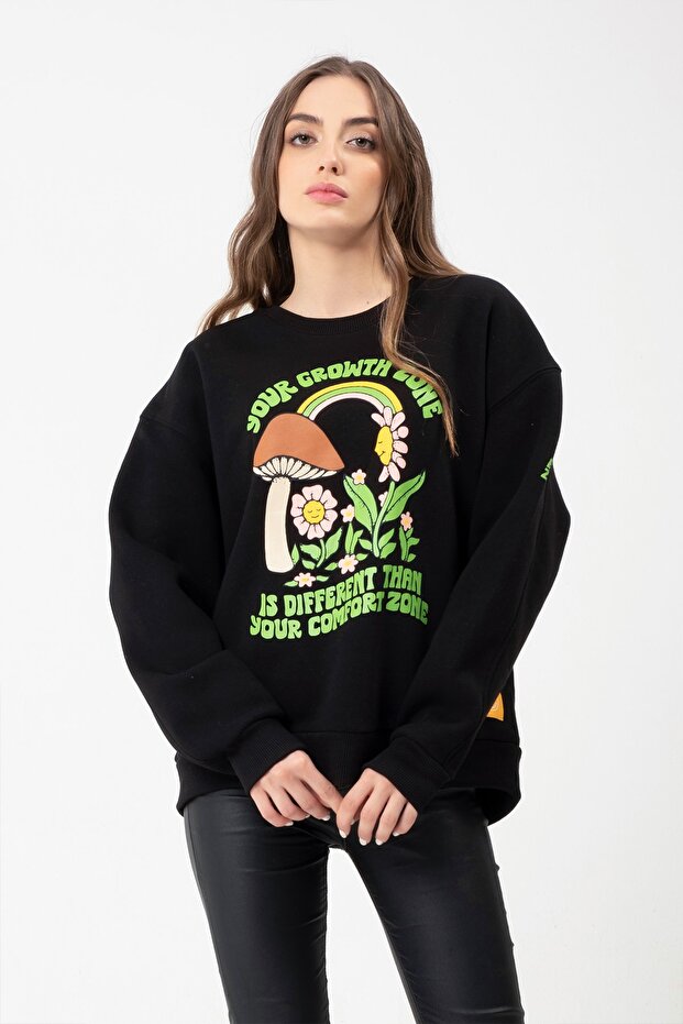 Eazy Growth Zone Oversize Unisex Black Crew Neck Sweatshirt