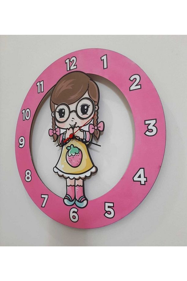 40x40 Cm Sevimli Kız Çocuk Duvar Saati Renkli Eğlenceli Lazer Kesim Uv Baskılı - 2