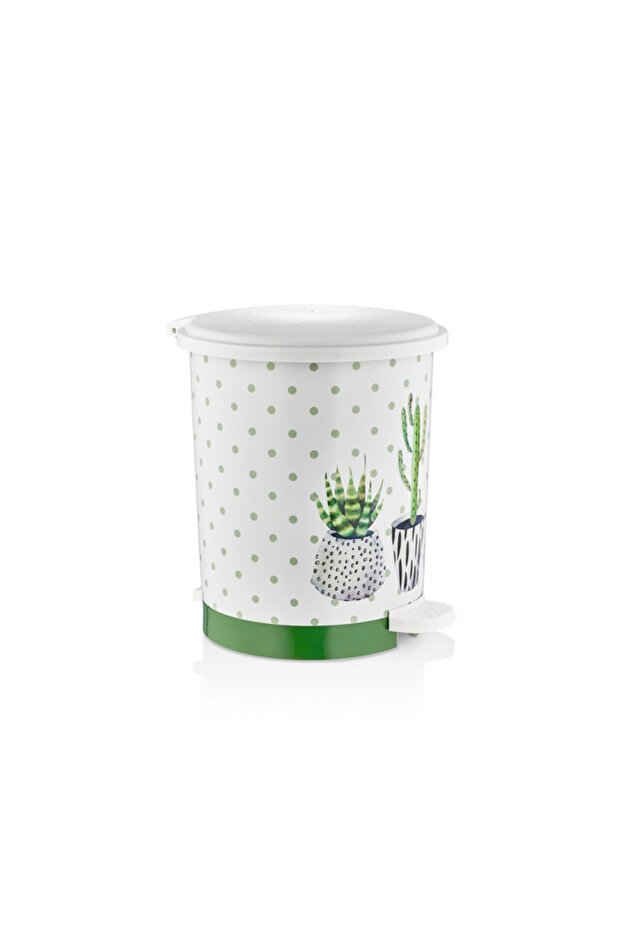 Cactus Patterned 8Lt Trash Can with Push Pedal Mrd152 - 1