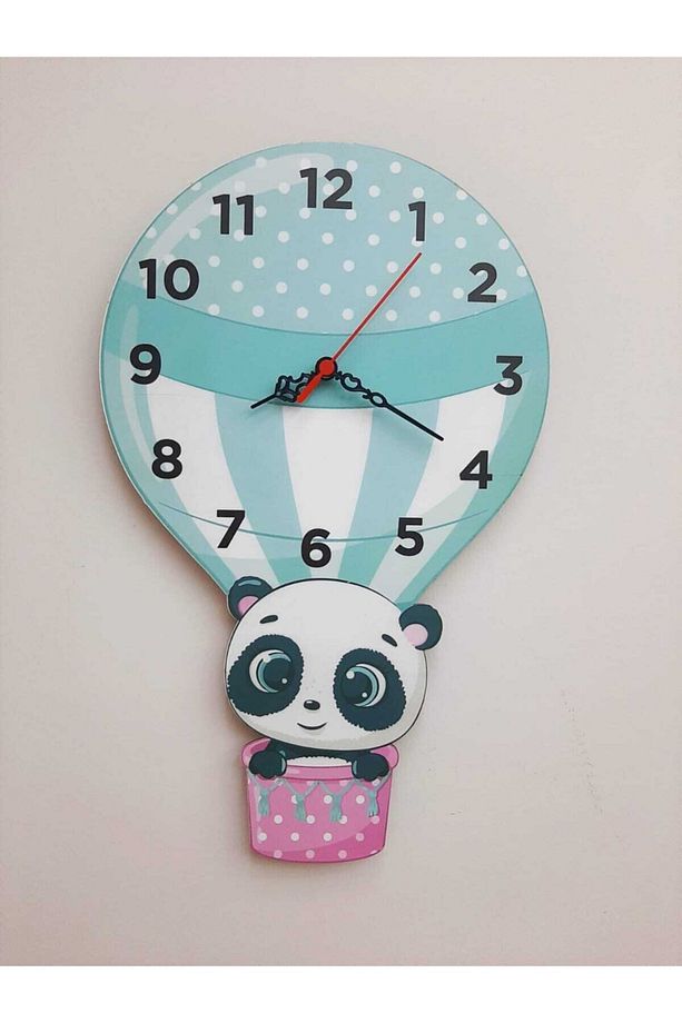 Balon Ve Panda Çocuk Duvar Saati Renkli Eğlenceli Lazer Kesim Uv Baskılı - 1