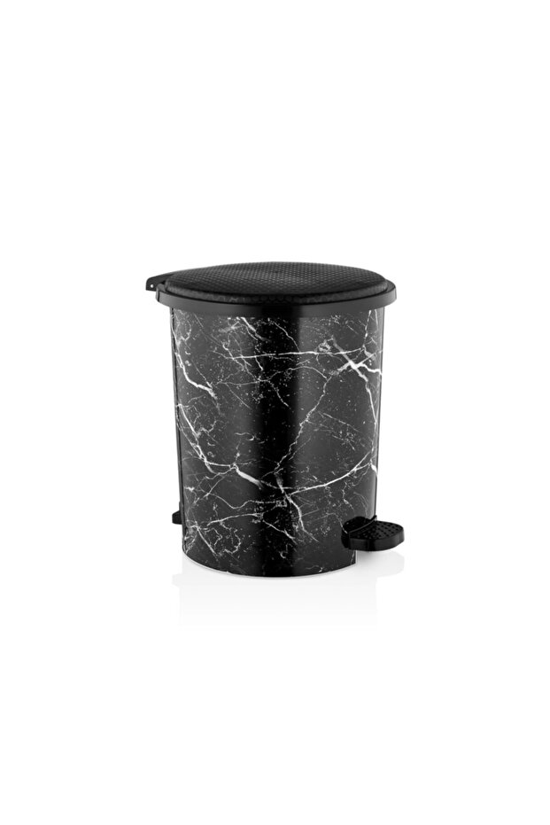 Black Marble Patterned Press Pedal Trash Can 8Lt Mrd152