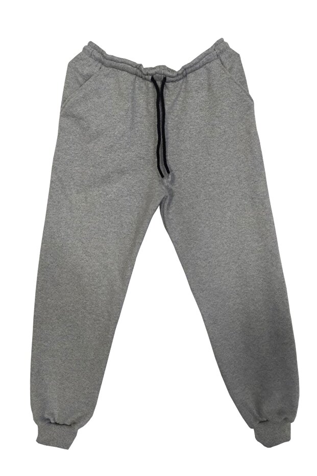 Children's Unisex Gray Melange Single Sweatpants Knitted Two Yarns with Raised Inner (fleece)