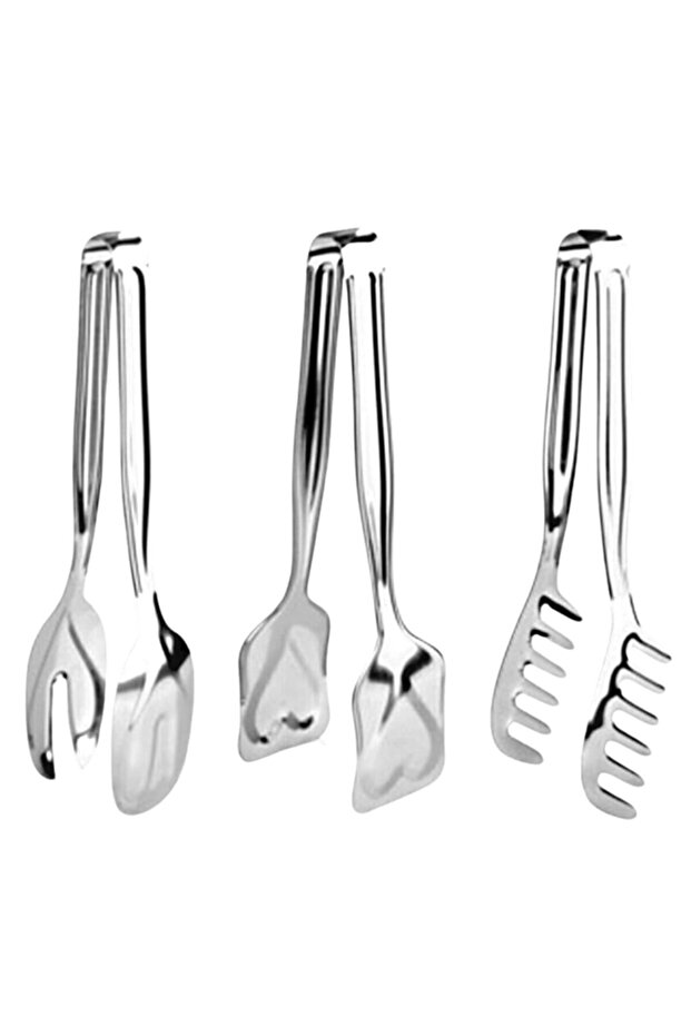 Set of 3 Stainless Steel Serving Tongs Pasta Tongs, Cake Tongs, Salad Tongs