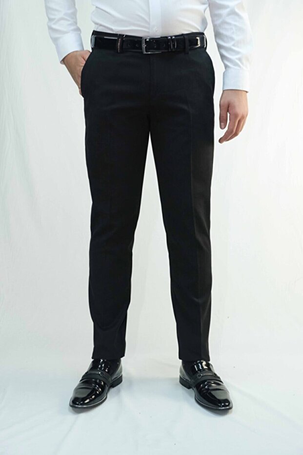 Men's Black Battal-Free Gabardine Cotton Trousers