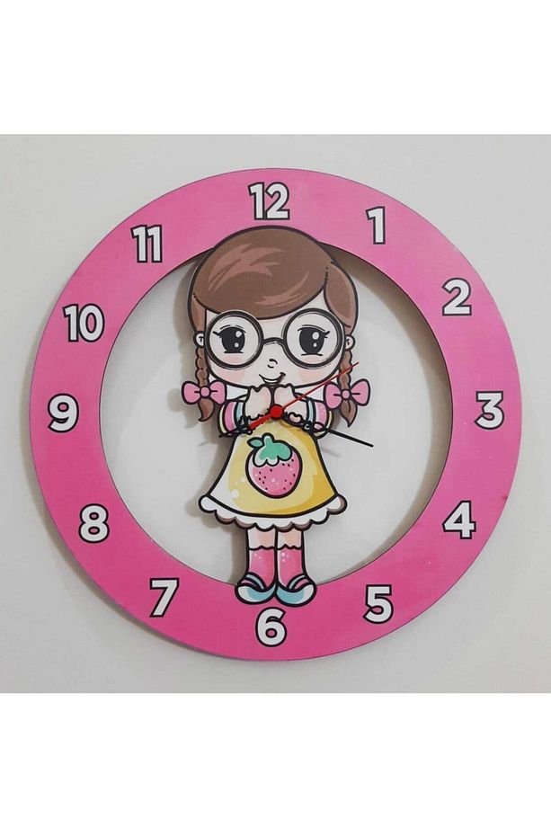 40x40 Cm Sevimli Kız Çocuk Duvar Saati Renkli Eğlenceli Lazer Kesim Uv Baskılı - 1