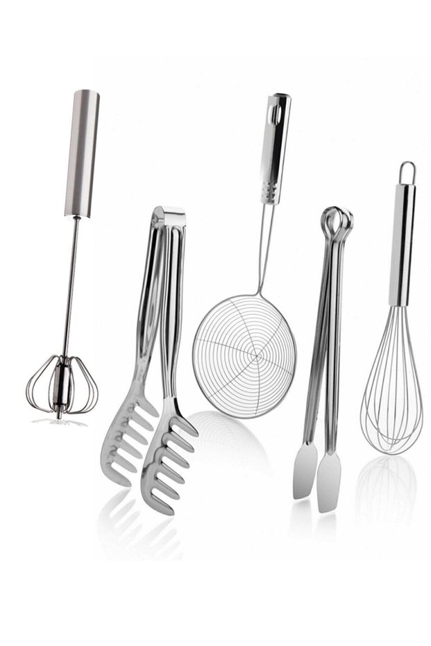 Stainless Steel Push Automatic Beater, Pasta Tongs, Frying Colander, Grilling Tongs, beater