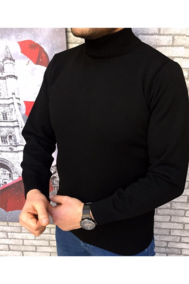 Slim Fit Men's Black Turtleneck Turtleneck Knitwear Sweater