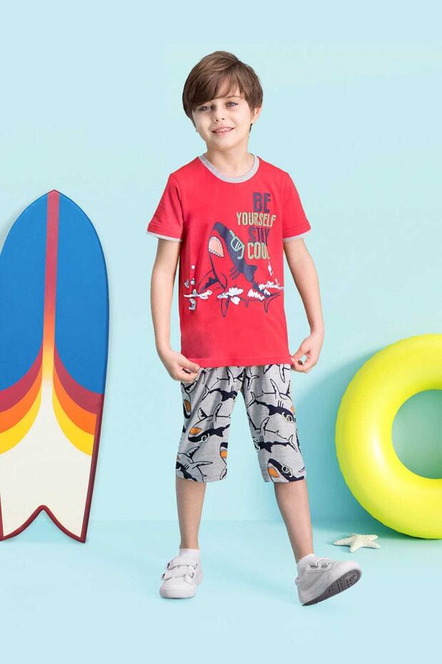 بدلة كابري للأولاد باللون الأحمر القرش - 1