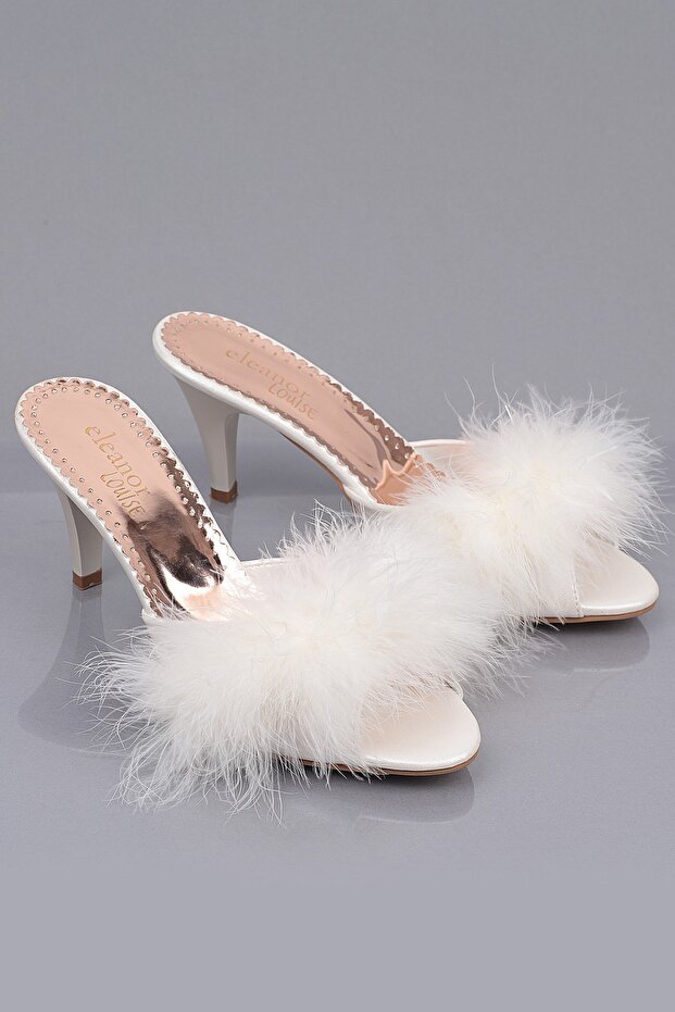 Satin Heeled Furry Bridal Slippers