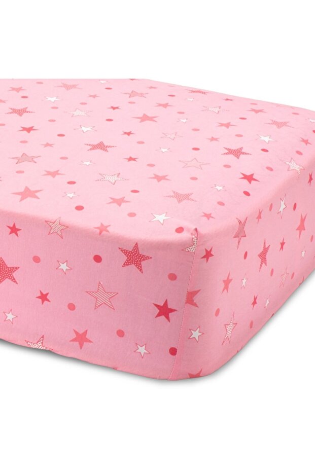 ملاءة سرير مزدوجة مرنة باللون الوردي المرصعة بالنجوم - 4