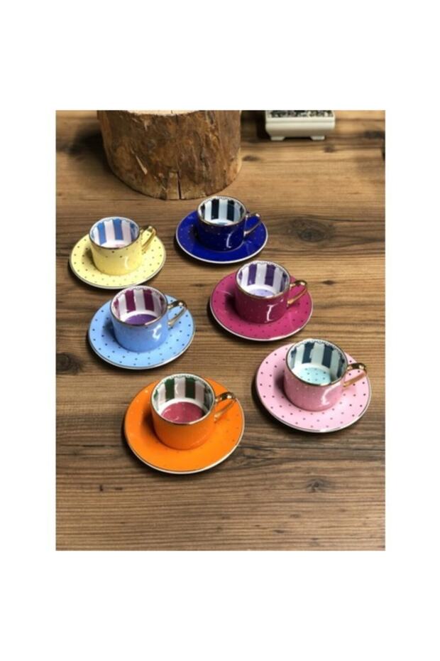 Kosova Bone China 6-Piece Cup Set 90 Cc (Dot/Line) Fnc-07