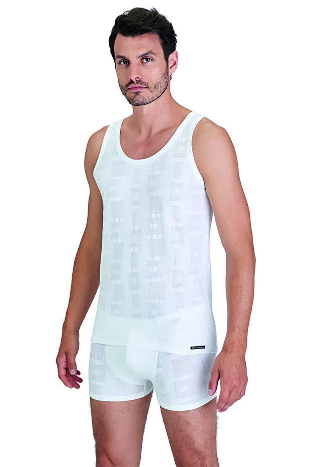 White Phoenix Strap Modal Jacquard Pattern Men's Undershirt - 1