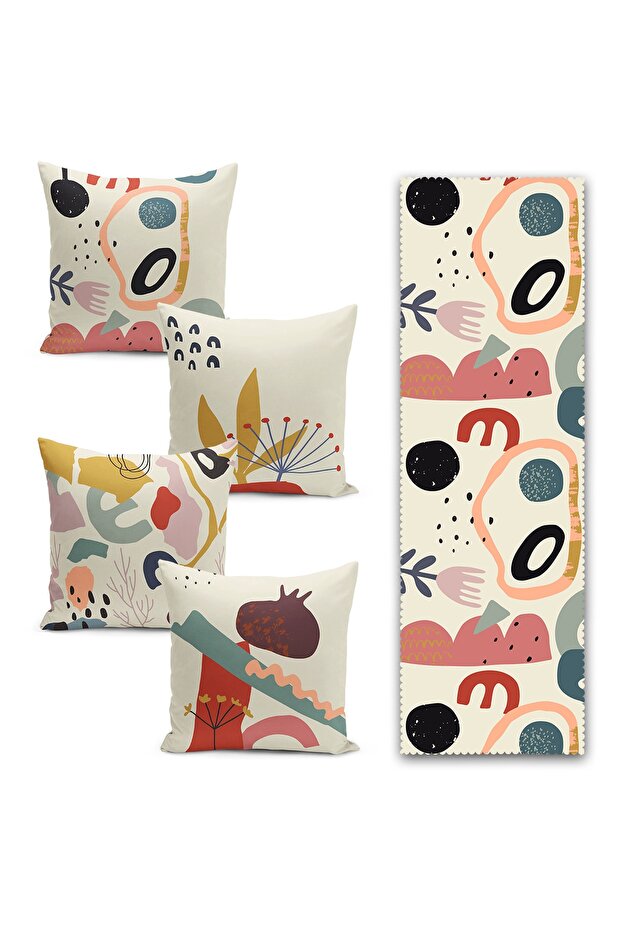 4+1 Special Design Digital Printed Runner & Throw Pillow Cover Set