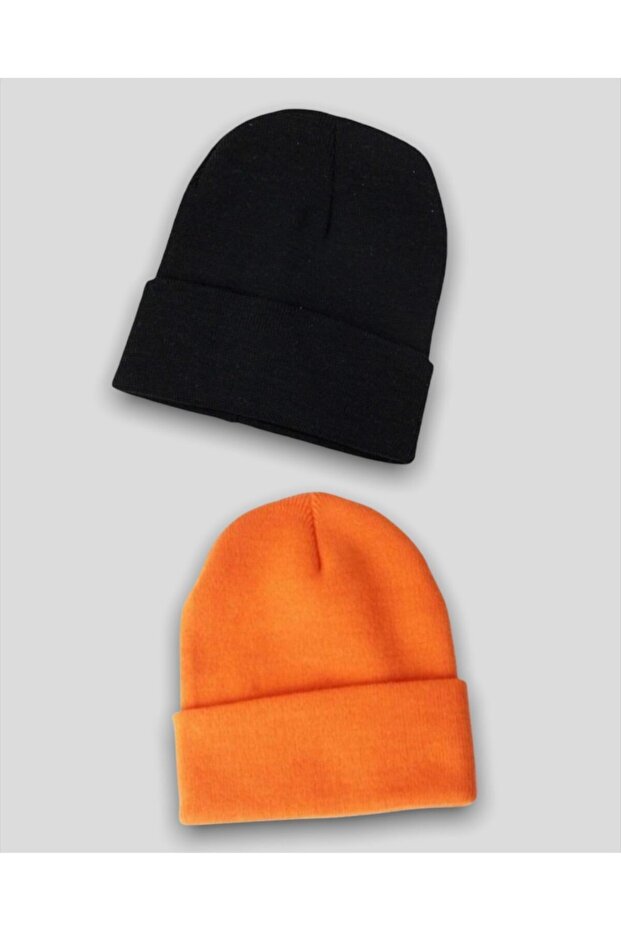 طقم بيريه أساسي للجنسين باللون الأسود والبرتقالي - 1