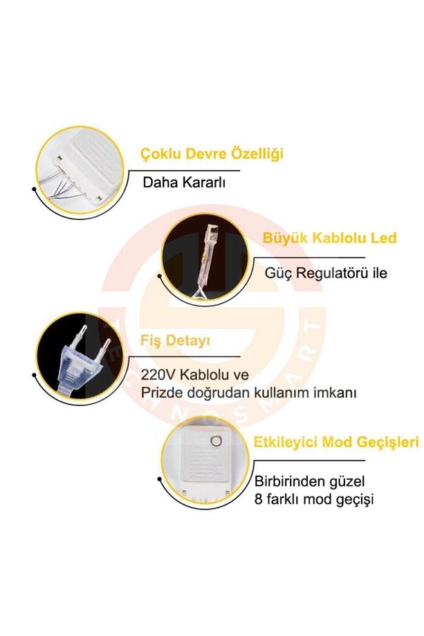 Küre Perde Led 3mt 12 Toplu Animasyonlu Eklenebilir Fişli Kablolu Led Dekoratif Ampül Sarı Işık - 7