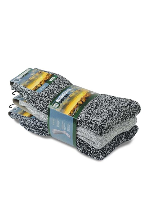 3'lü Norveç Tipi Yünlü Kalın Renkli Havlulu Güçlendirilmiş Kışlık Termal Erkek Çorap 6038 - 4