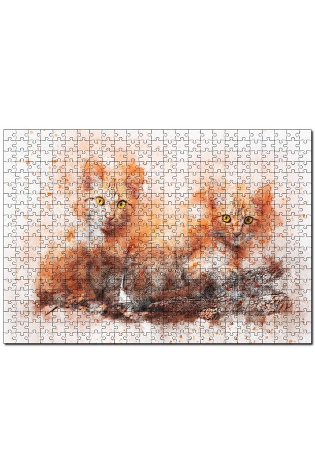 Cakasepetim Watercolor Effect Kittens 1000 Piece Puzzle Jigsaw Puzzle Mdf (Wood)