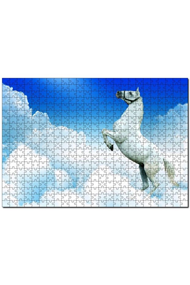 White Clouds And Prancing White Horse 500 Piece Puzzle Jigsaw Puzzle Mdf (wood)