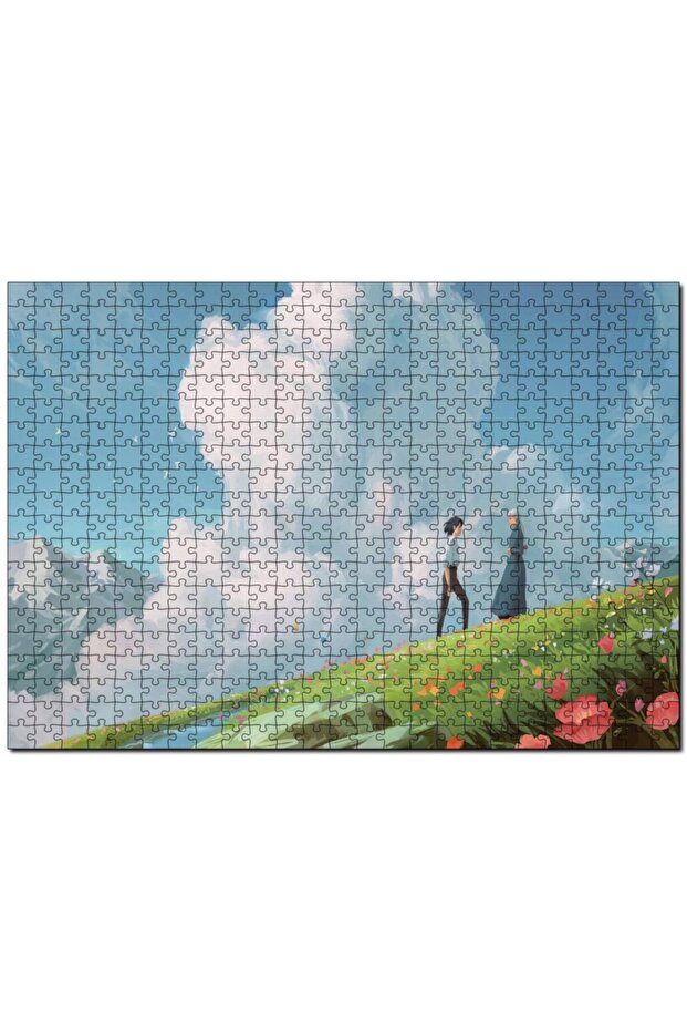 Howls Moving Castle Aşıklar Çiçekler Bulut Görseli 255 Parça Puzzle Yapboz Mdf (ahşap) - 1