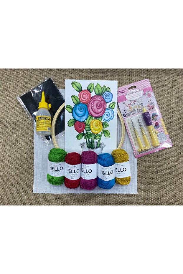 Punch Embroidery Set Flowers in a Vase 5 Threads