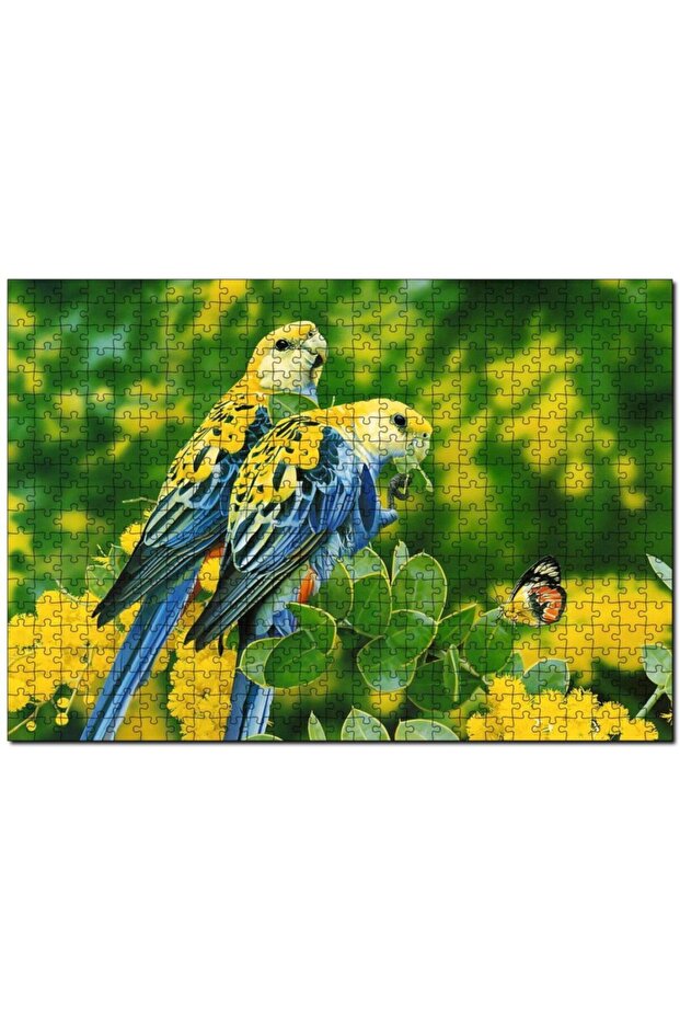 Cakasepetim Parrots Yellow Blue and Butterfly with Yellow Flowers 1000 Piece Puzzle Jigsaw Puzzle Mdf (Wood)