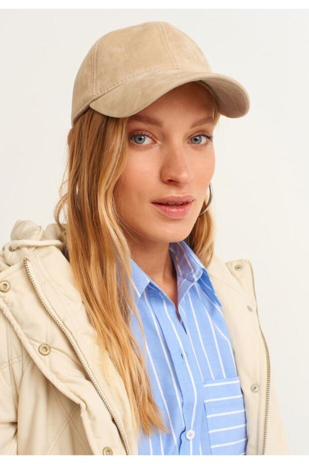 Beige Nubuck Suede Cap Hat