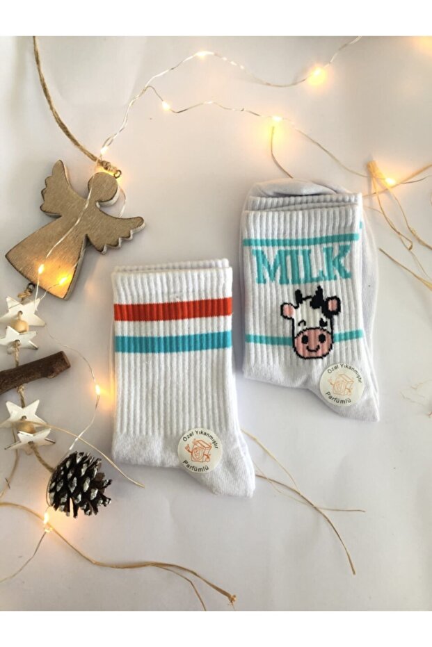 Unisex White Cow College Tennis Socks 2 pcs